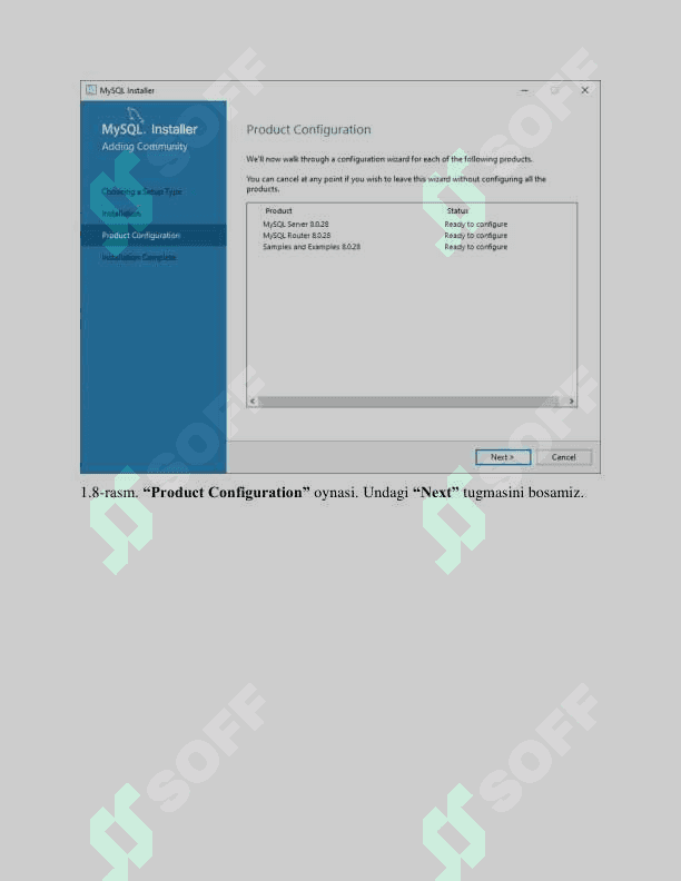 Ma’lumotlar bazasi dasturlarini o‘rnatish va sozlash mysql-installer-community-8.0.28.0.msi dasturini o’rnatish. 7
