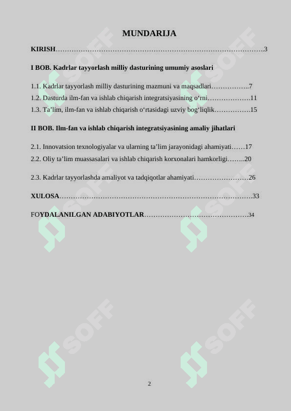 Kadrlar tayyorlash milliy dasturida ilm-fan va ishlab chiqarishning integratsiyalashuvi K 2