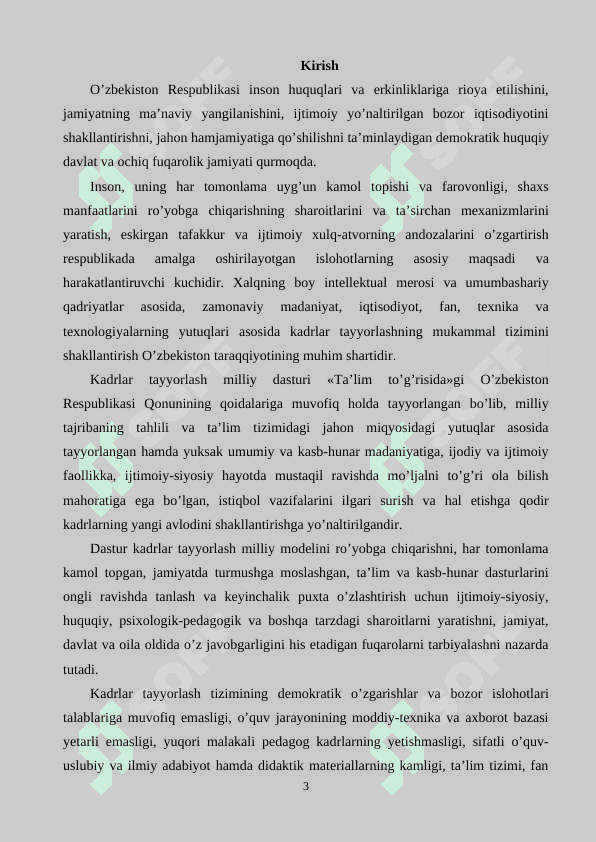 Kadrlar tayyorlash milliy dasturida ilm-fan va ishlab chiqarishning integratsiyalashuvi K 3