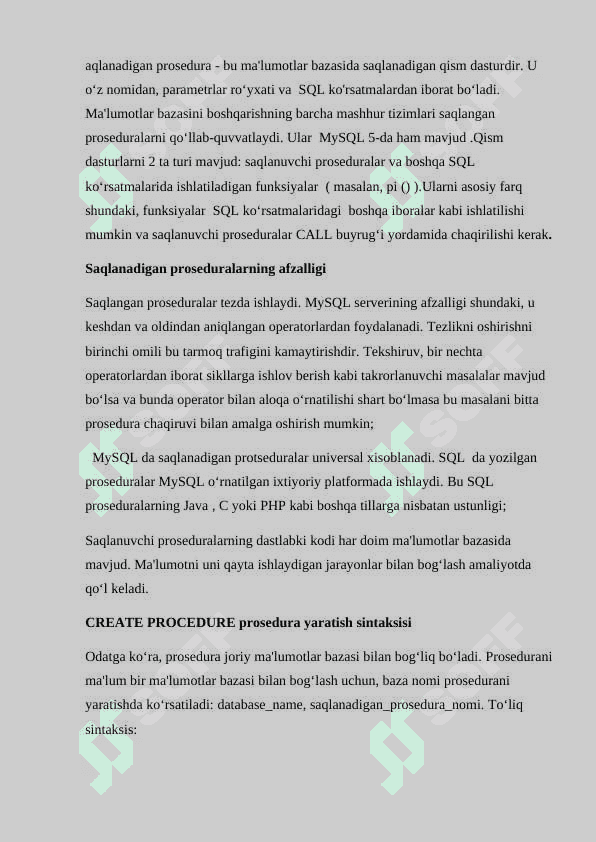 SQLda jarayonlar va standart funksiyalar 4