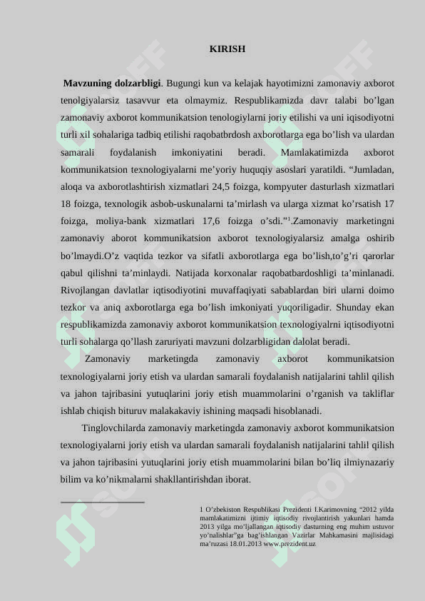 Markеtingda zamonaviy axborot kommunikatsion tеxnologiyalardan foydalanish xususiyatlari KURS ISHI 3
