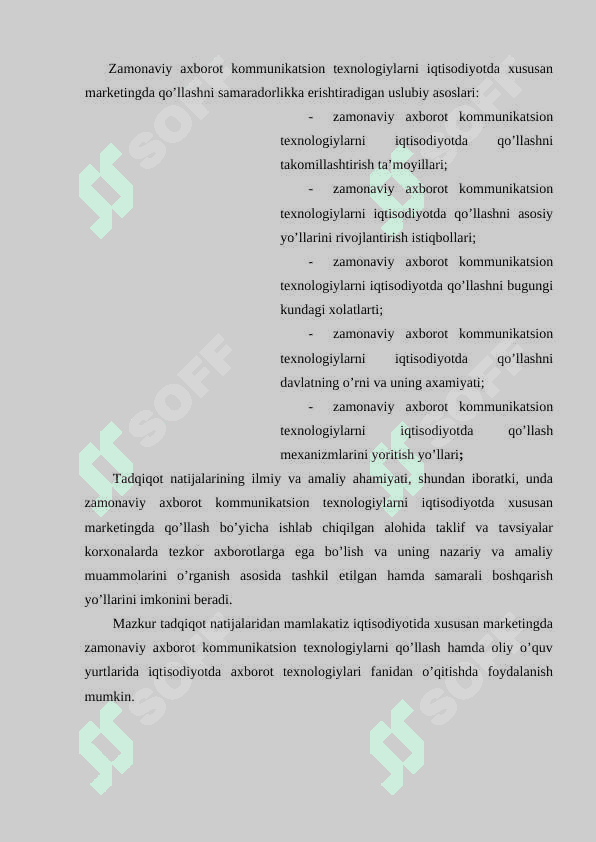Markеtingda zamonaviy axborot kommunikatsion tеxnologiyalardan foydalanish xususiyatlari KURS ISHI 5