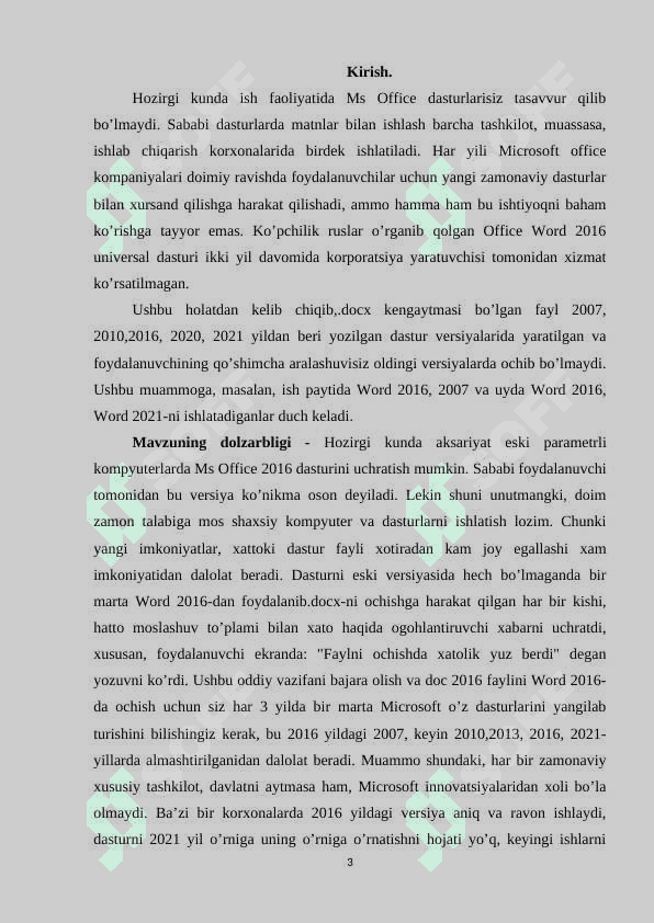 Microsoft Office dasturini o’qitish metodikasi KURS ISHI 3