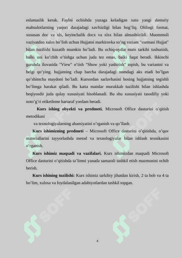 Microsoft Office dasturini o’qitish metodikasi KURS ISHI 4