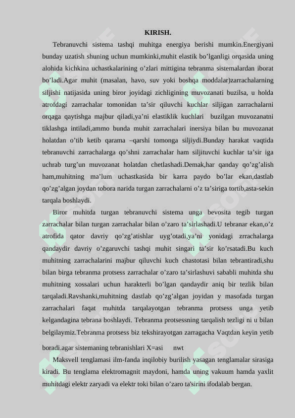 Siljish toki haqida. Maksvel KURS ISHI 3