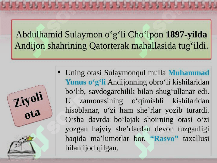 Abdulhamid Sulaymon o’g’li Cho’lpon PPT 3