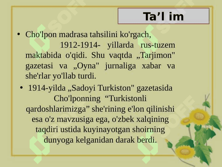 Abdulhamid Sulaymon o’g’li Cho’lpon PPT 4