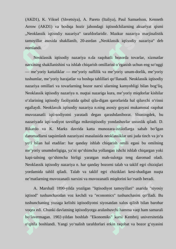 NEOKLASSIK SINTEZ BOSQICHLARI: A.MARSHALL VA P. SAMUELSON 6