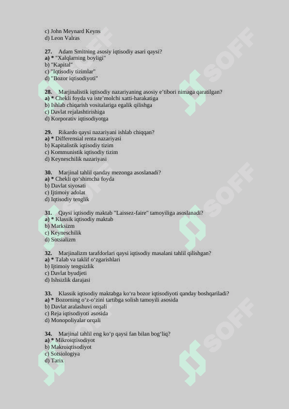 Iqtisodiy ta'limotlar tarixi test 4