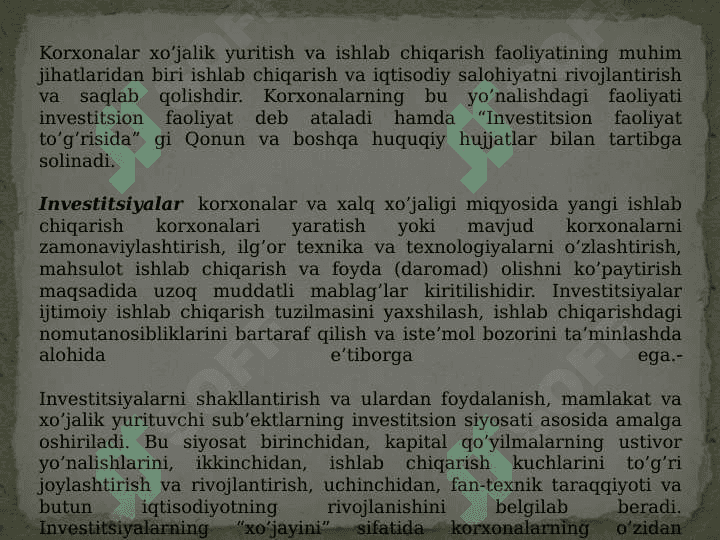 KORXONANING INVESTITSION FAOLIYATI 2