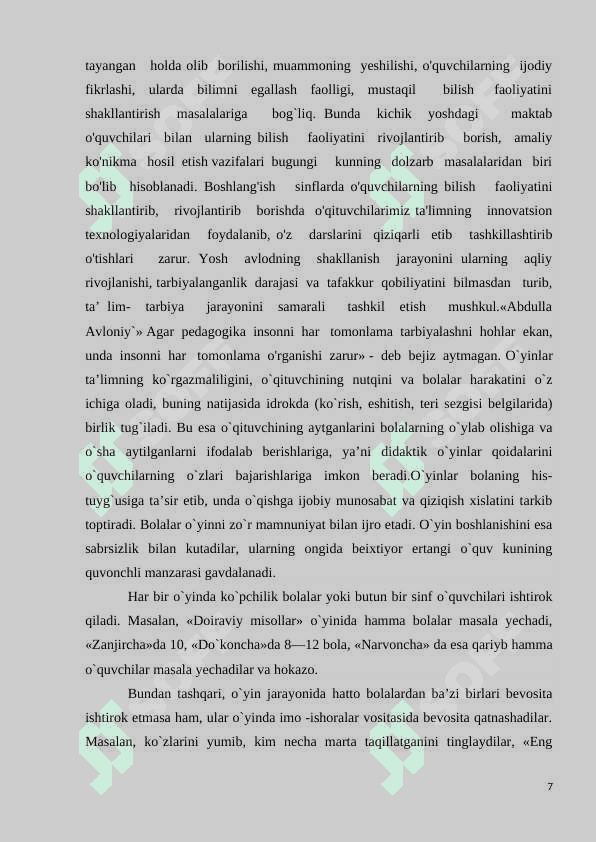 BOSHLANG’ICH SINFLARDA MATEMATIKA O’QITISHDA DIDAKTIK  O’YINLARDAN FODALANISH 7