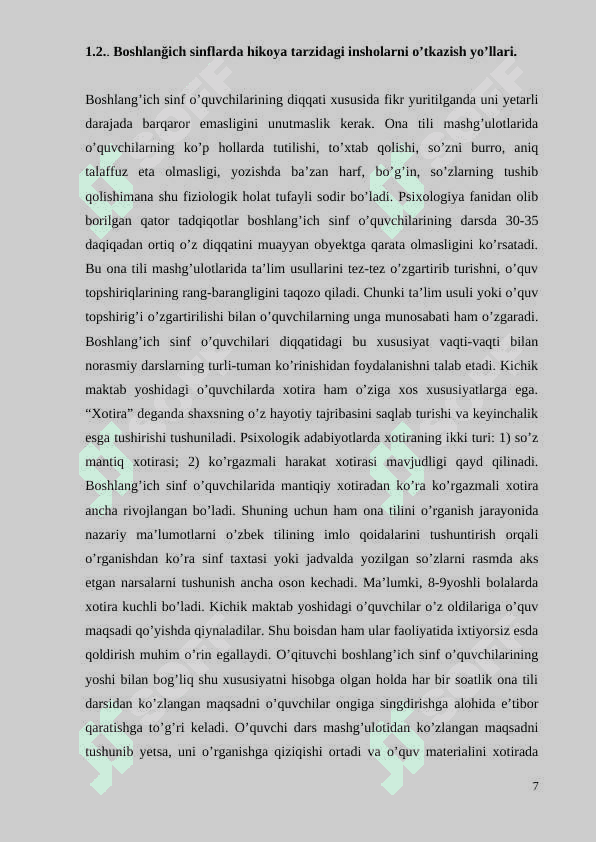 Boshlanğich sinflarda rasmga qarab insho yozish yõllari 7