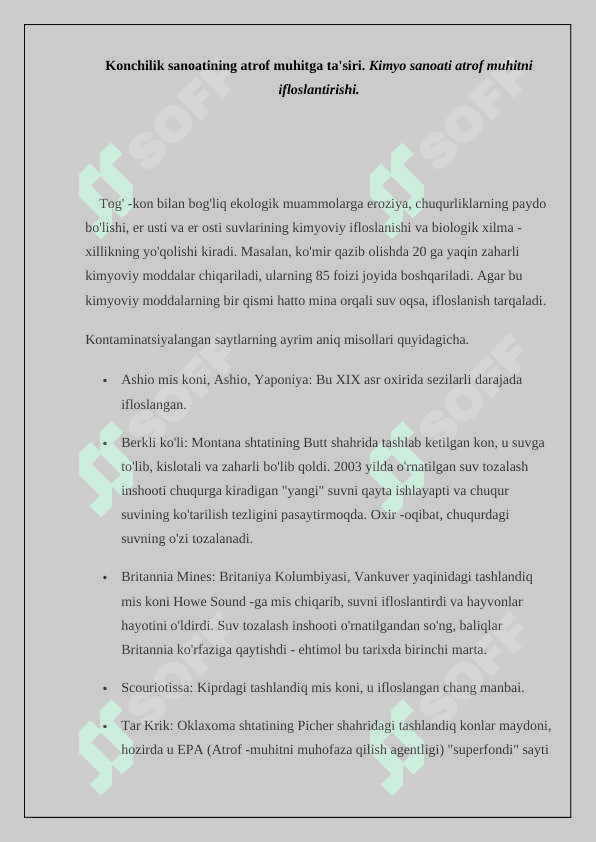 Konchilik sanoatining atrof muhitga ta'siri. 2