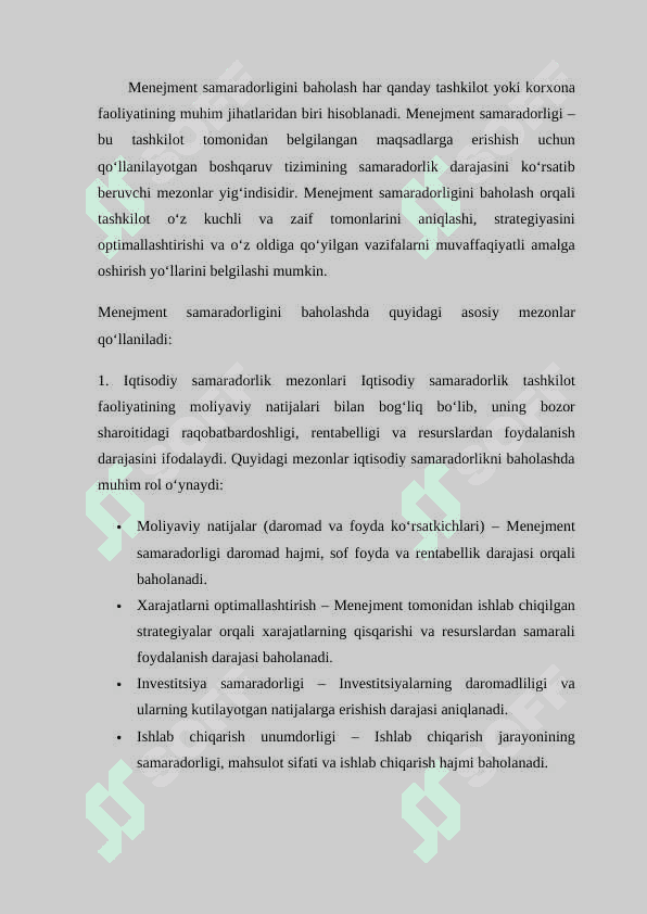 Menejment samaradorligi MUSTAQIL ISH 6