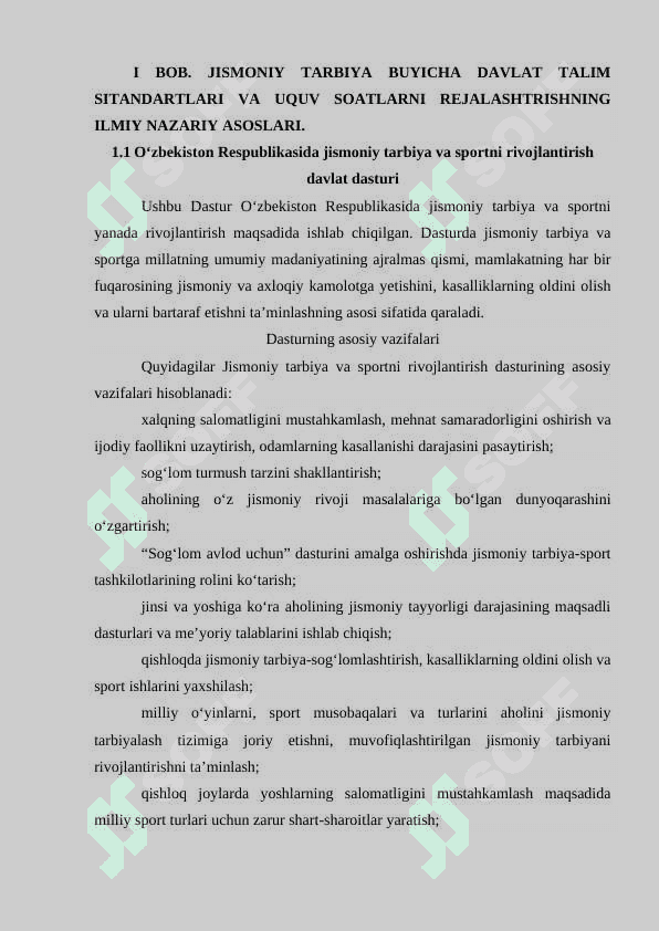 Jismoniy tarbiya bo’yicha davlat talim standartlari va o’quv soatlar 4