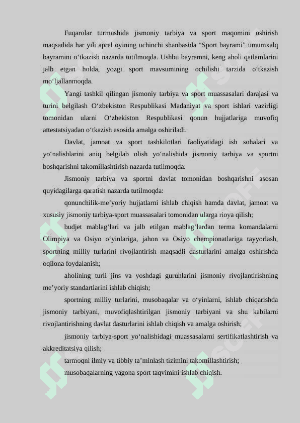 Jismoniy tarbiya bo’yicha davlat talim standartlari va o’quv soatlar 6
