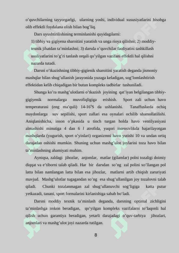 Jismoniy tarbiya darsining tuzilishi 8