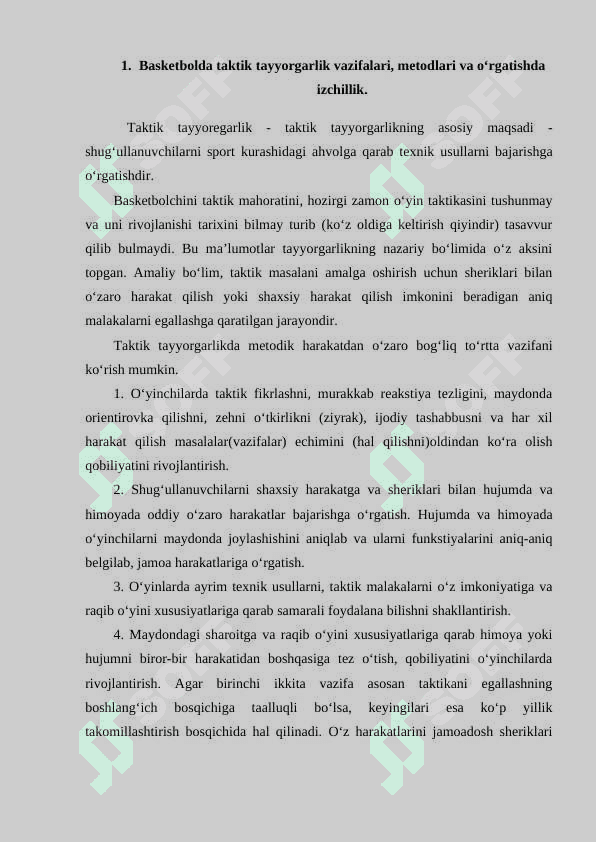 Basketbolchilarning taktik tayyorgarlik holati 4