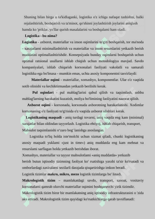Korxona boshqaruvida logistika tizimi. Korxona(firma) xo‘jalik faoliyatini tahlil qilish 2