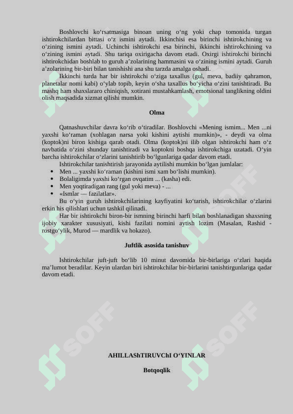 Trening vaqtida o'yinlar 2