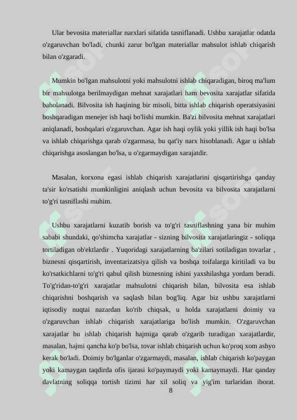 Bilvosita xarajatlar hisobi 8