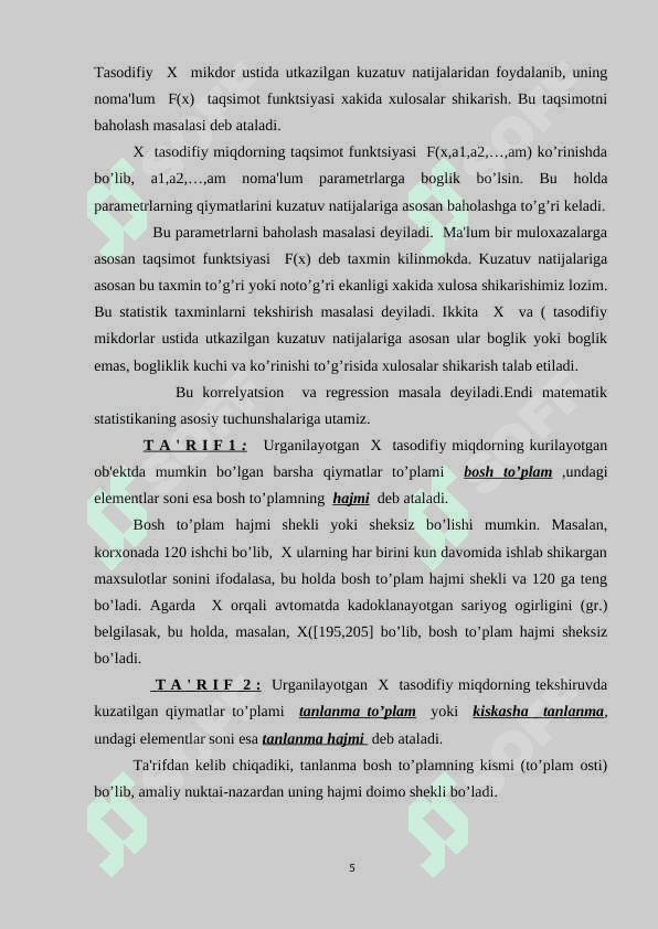 Matematik statistika  elementlarini o‘qitish metodikasi 5