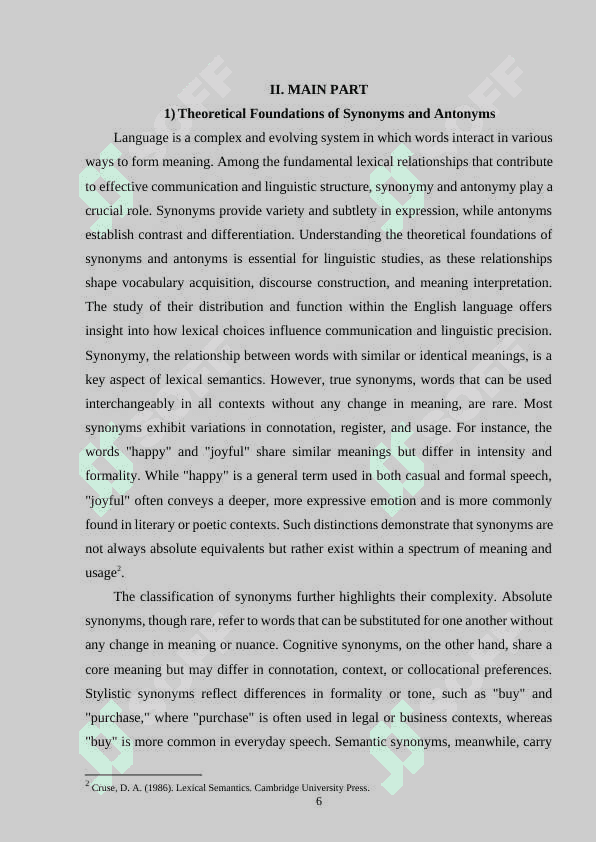 DISTRIBUTION FEATURES OF ENGLISH SYNONYMS AND ANTONYMS 6