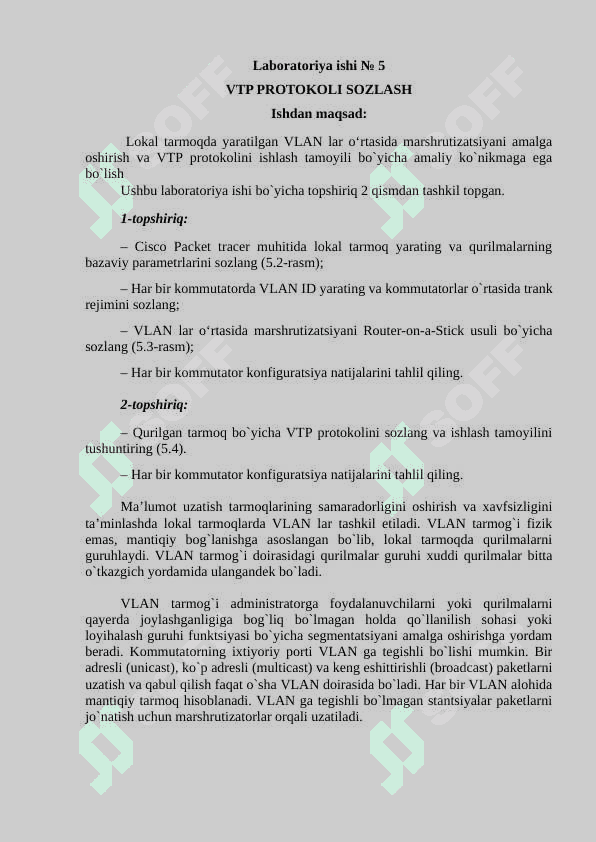 VTP PROTOKOLI SOZLASH 2