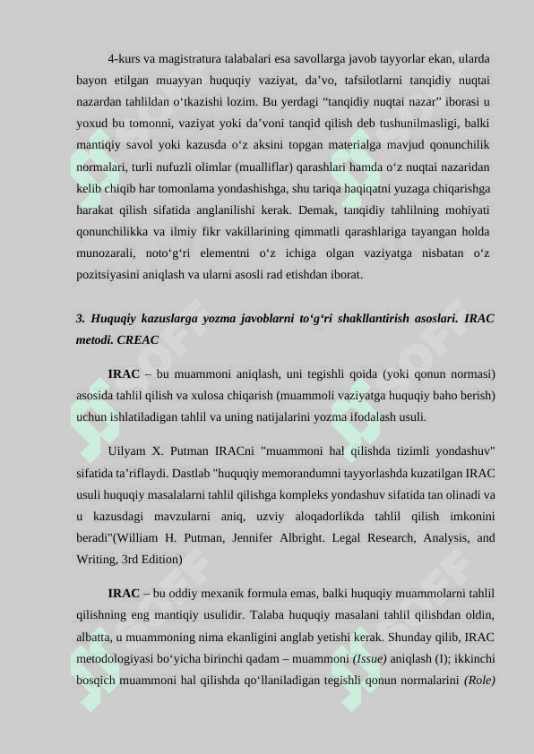 Case study metodi va huquqiy kazuslar. IRAC usuli 3