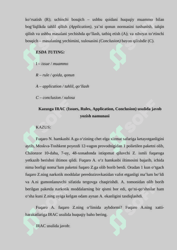 Case study metodi va huquqiy kazuslar. IRAC usuli 4