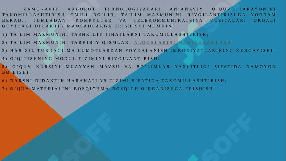 AXBOROT KOMMUNIKATSIYA TEXNOLOGIYALARI VA ULARNI TA’LIM JARAYONIDA QO’LLANILISHINING DIDAKTIK IMKONIYATLARI 5