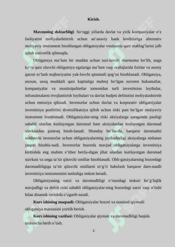 Obligasiyalar qiymati va daromadliligi 2