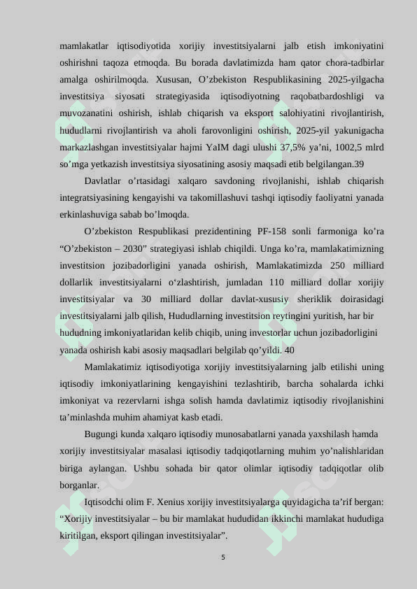 Iqtisodyotning rivojlanishida xorijiy investitsiyalarning ahamiyatini oshirish 5