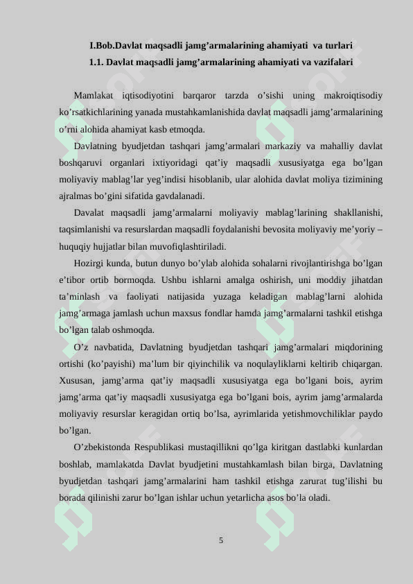 Davlat maqsadli jamgarmalari va byudjetdan tashqari mablaglar 5