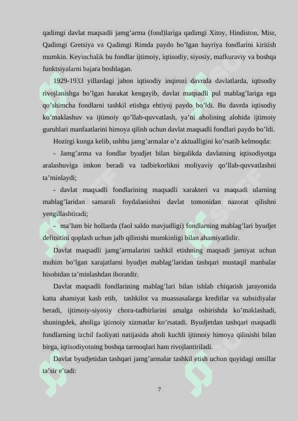 Davlat maqsadli jamgarmalari va byudjetdan tashqari mablaglar 7