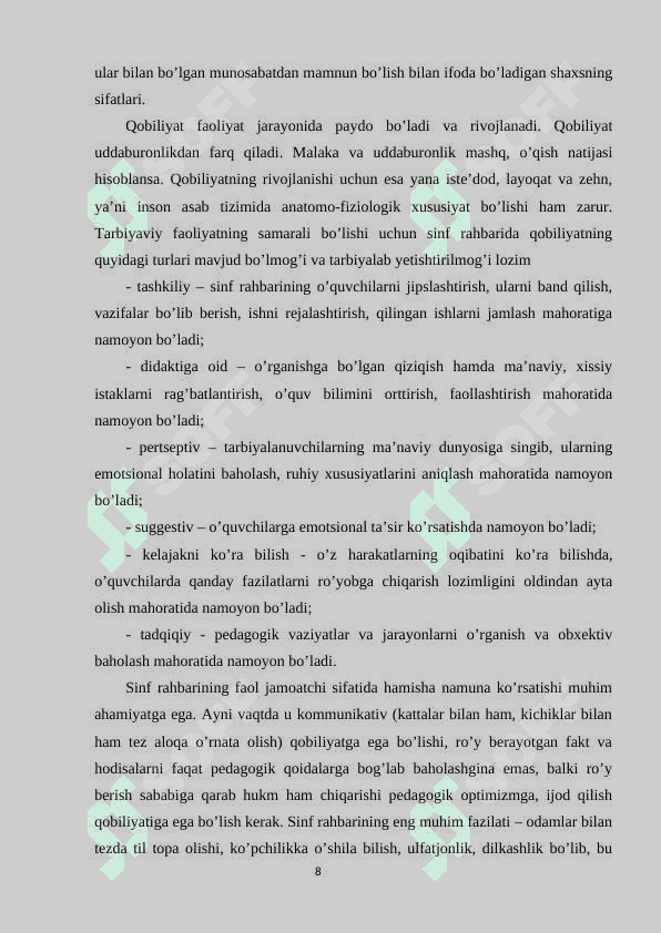 Sinf rahbarining o'quvchilarga bo'lgan munosabatida pedagogik mahoratning ahamiyati. 8