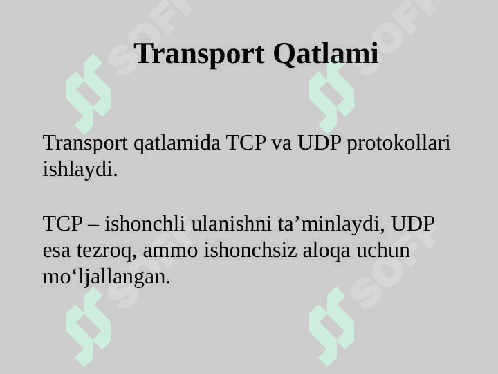 Tarmoq protokollari, TCP/IP protokollari steki 6