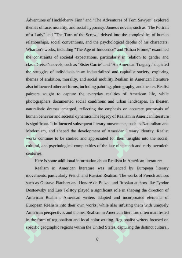 REALISM IN AMERICAN LITERATURE IN THE LATE NINETEENTH AND EARLY TWENTIETH CENTURIES 7