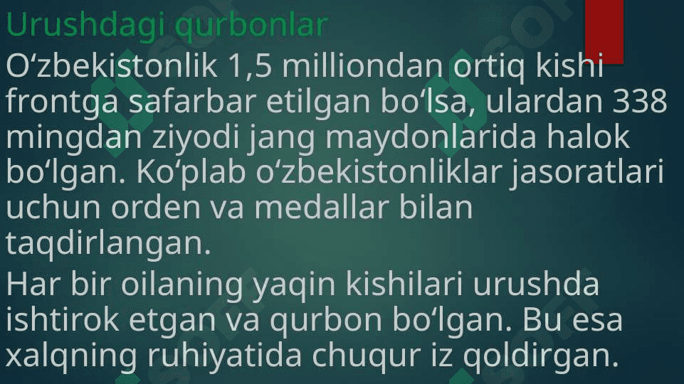 O ‘zbekistonlik    jangchilarning   frontlardagi   faoliyati 7
