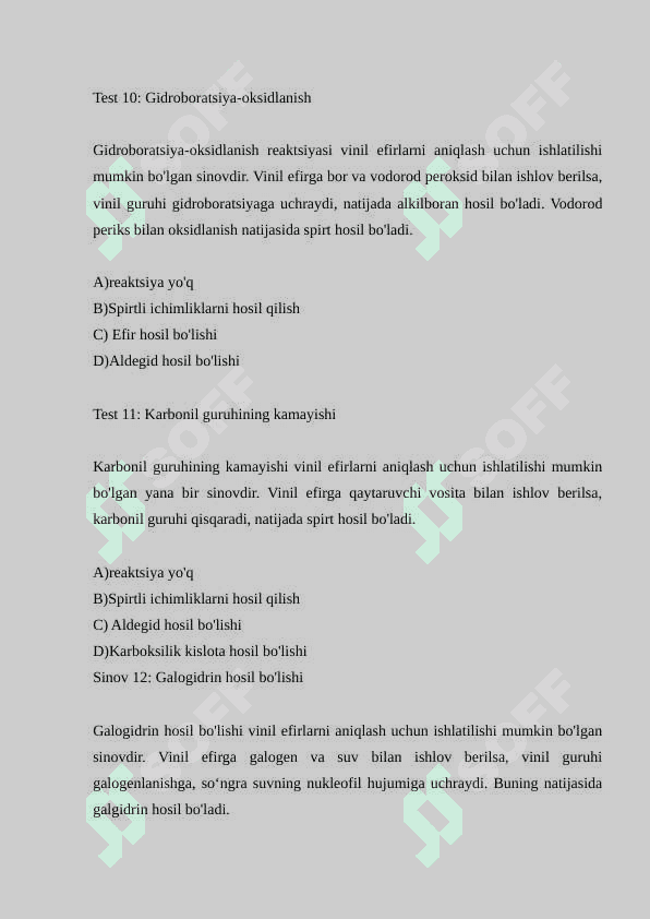 Vinil efirlar bo'yicha keng qamrovli qo'llanma: 4 ta variant bilan 15 ta test 4
