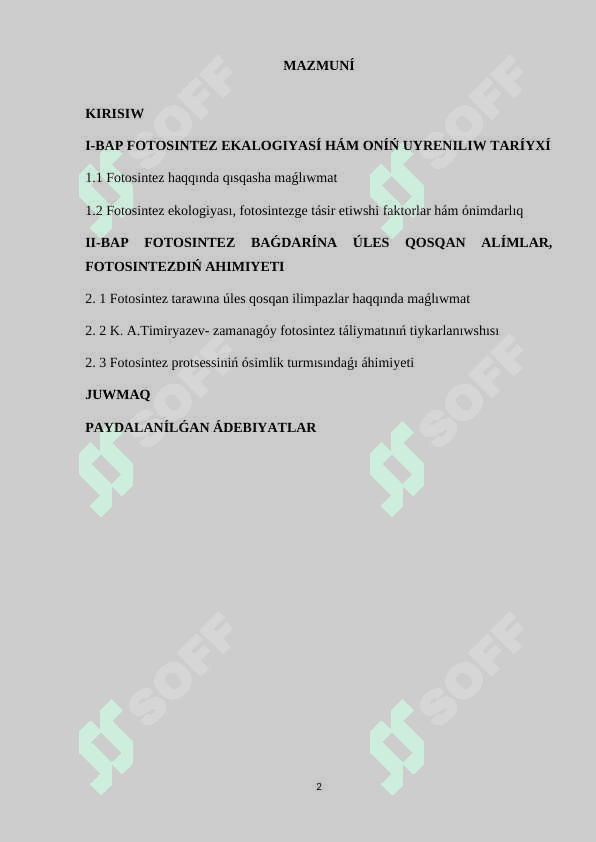 “Fotosintez ekologiyaları” 2