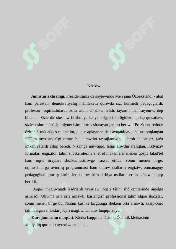 Ósimlikler kletkasıniń dúzilisi 2