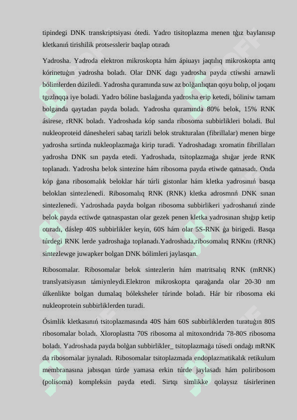 Ósimlikler kletkasıniń dúzilisi 8