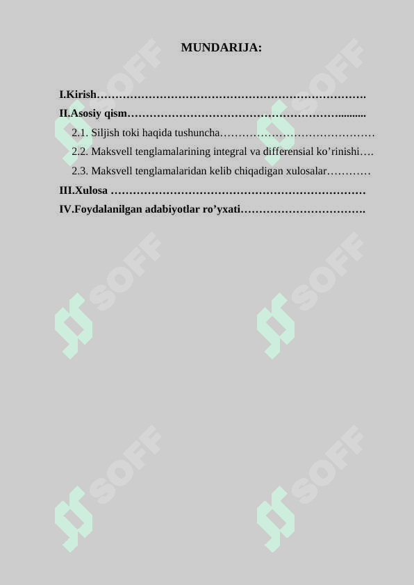 Siljish toki haqida. Maksvel 2