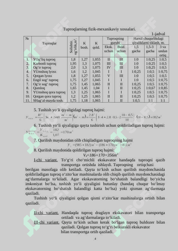 YER ISHLARINI BAJARISH UCHUN MASHINA MEXANIZMLARNI TANLASH 4