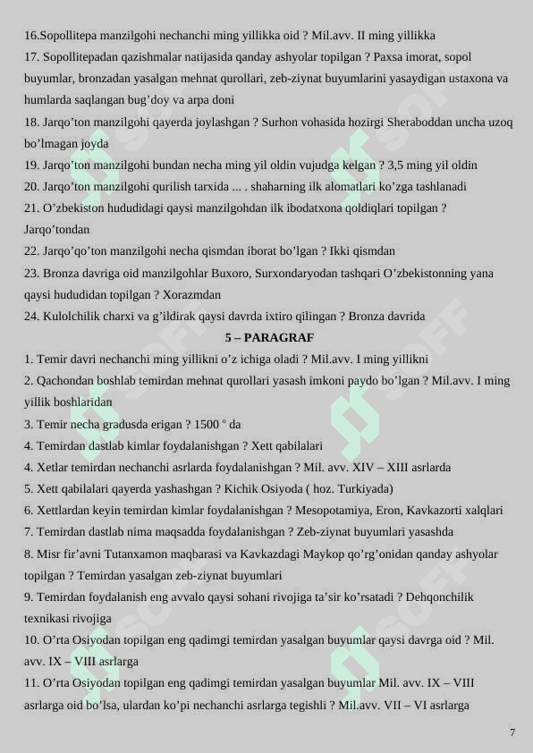 6 SINF TARIX FANIDAN SAVOL-JAVOBLAR. 7