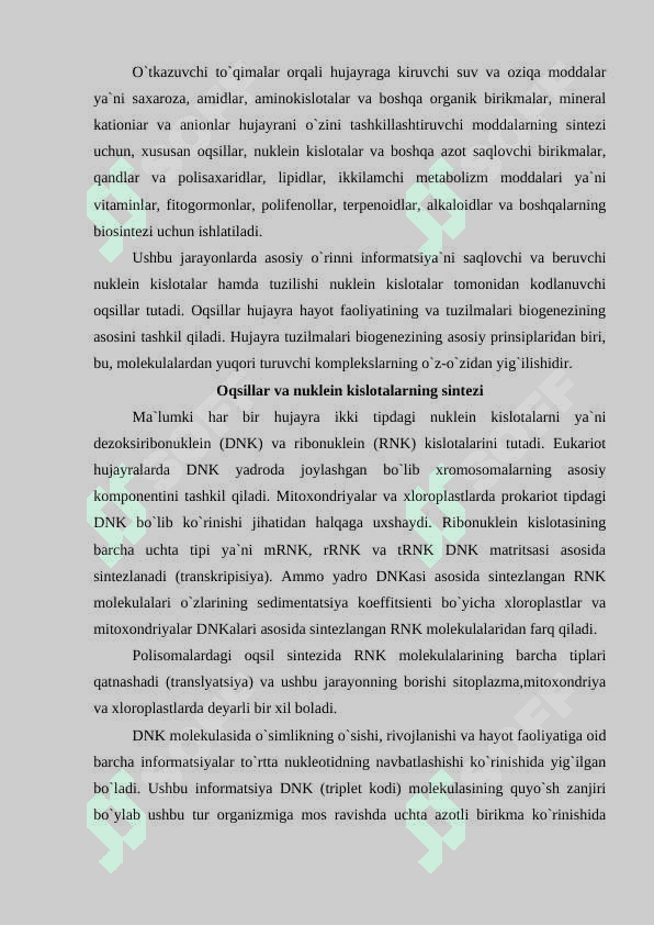 O'simlik hujayrasining tuzilishi va ortogenezi 2