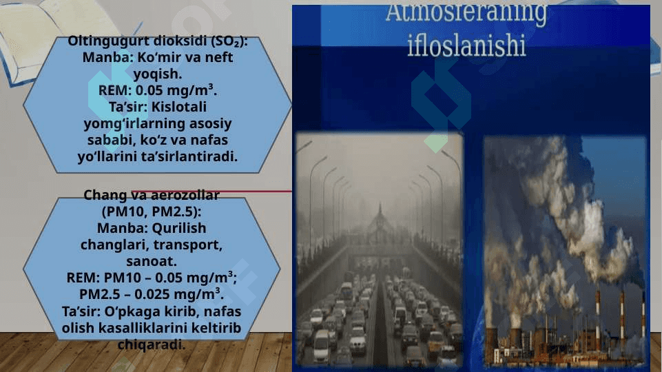 Atmosfera havosi, suv va tuproqda mavjud bolishi mumkin bolgan zararli birikmalar va ularni ruxsat etilgan miqdori 4
