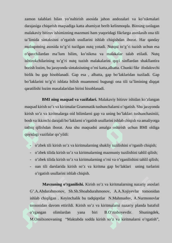 Hozirgi oʻzbek tilida kirish soʻz va kiritmali qurilmalarning leksik va grammatik xususiyatlari 4