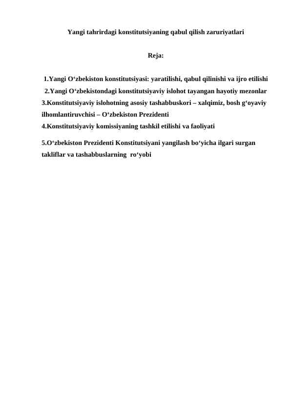 Yangi tahrirdagi konstitutsiyaning qabul qilish zaruriyatlari
